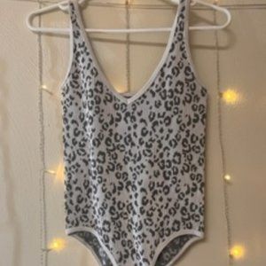 Gray Leopard Print Bodysuit